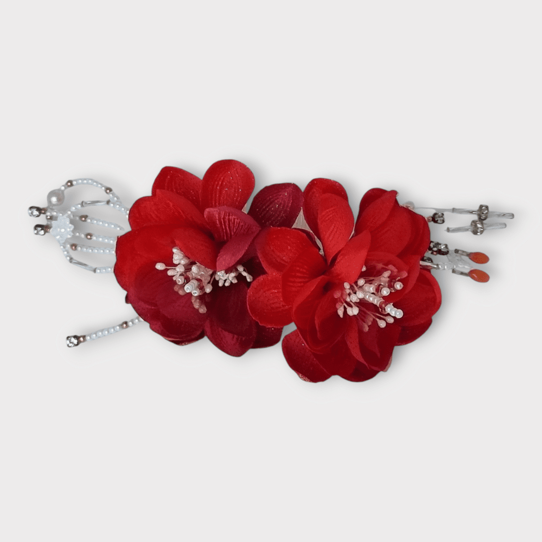 Vintage Kanzashi Set 2-teilig rote Blumen