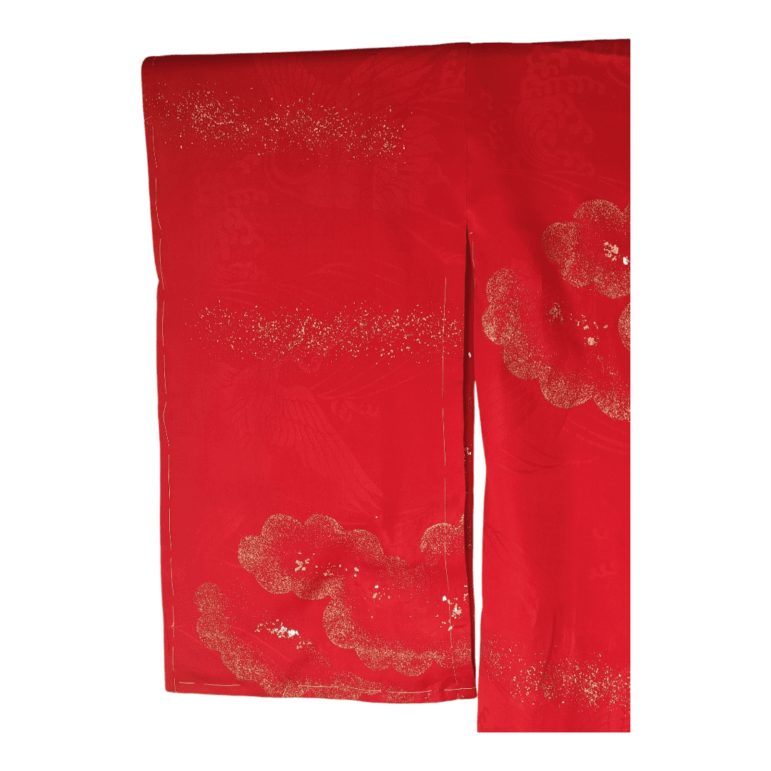 Vintage Naga-Juban Unterkimono Rot Goldene Wolken