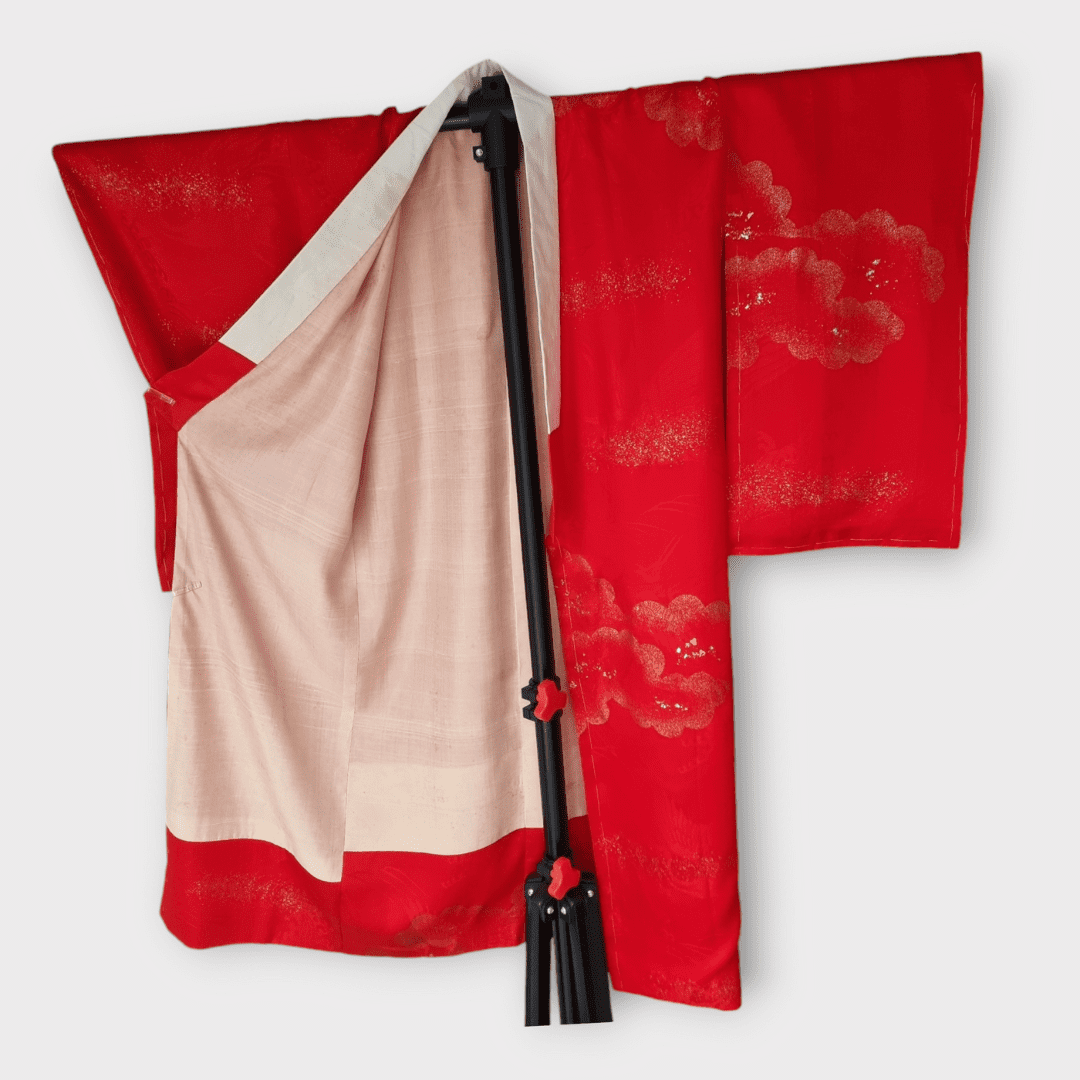 Vintage Naga-Juban Unterkimono Rot Goldene Wolken