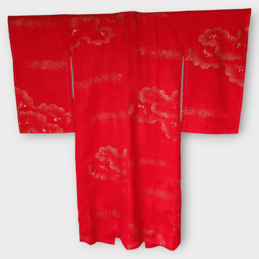 Vintage Naga-Juban Unterkimono Rot Goldene Wolken