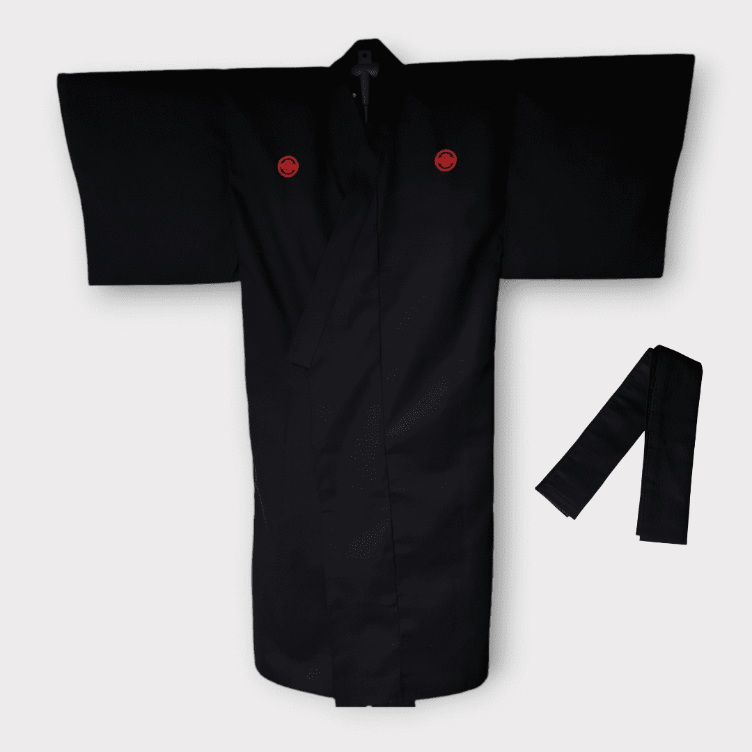 Kimono Herren schwarz Samurai Kanji inkl. Obi