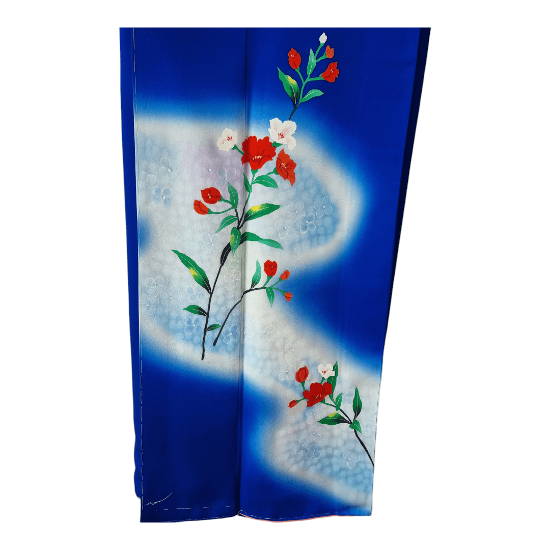 Vintage Houmongi-Tsukesage Kimono Damen Blau ungetragen