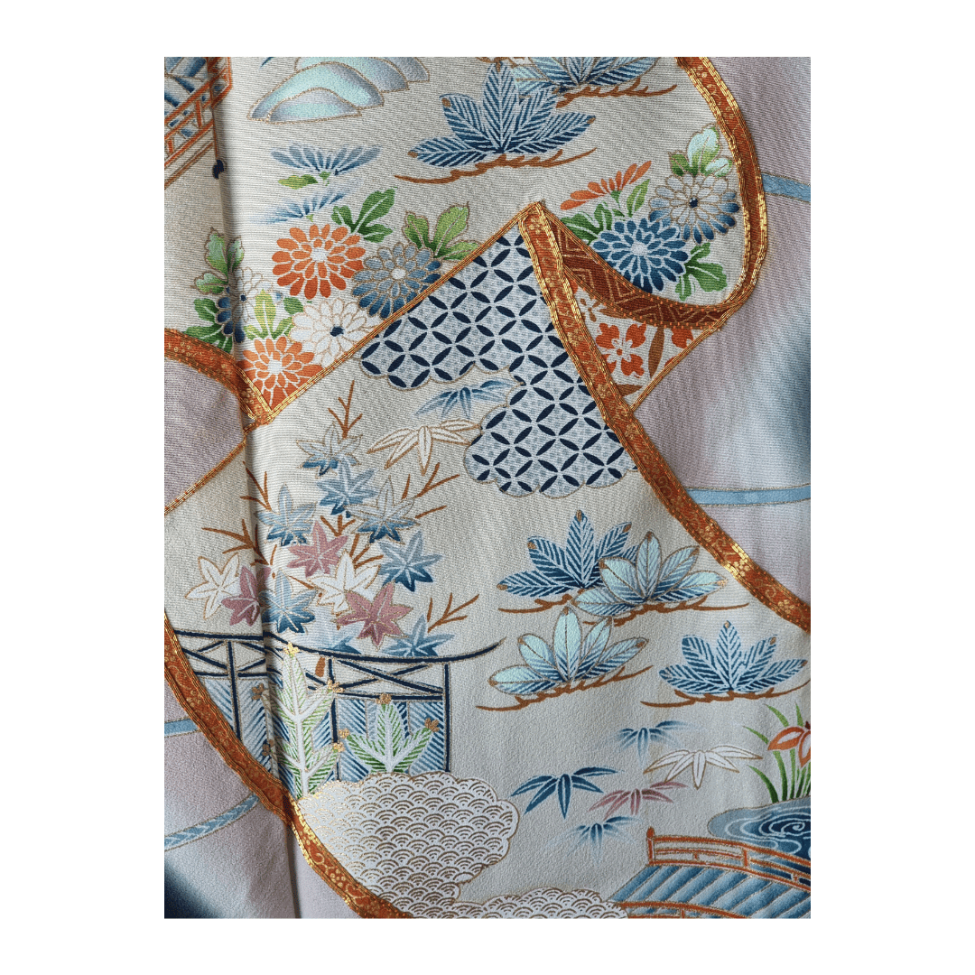 Vintage Kuro-Tomesode Kimono Damen Schriftrolle
