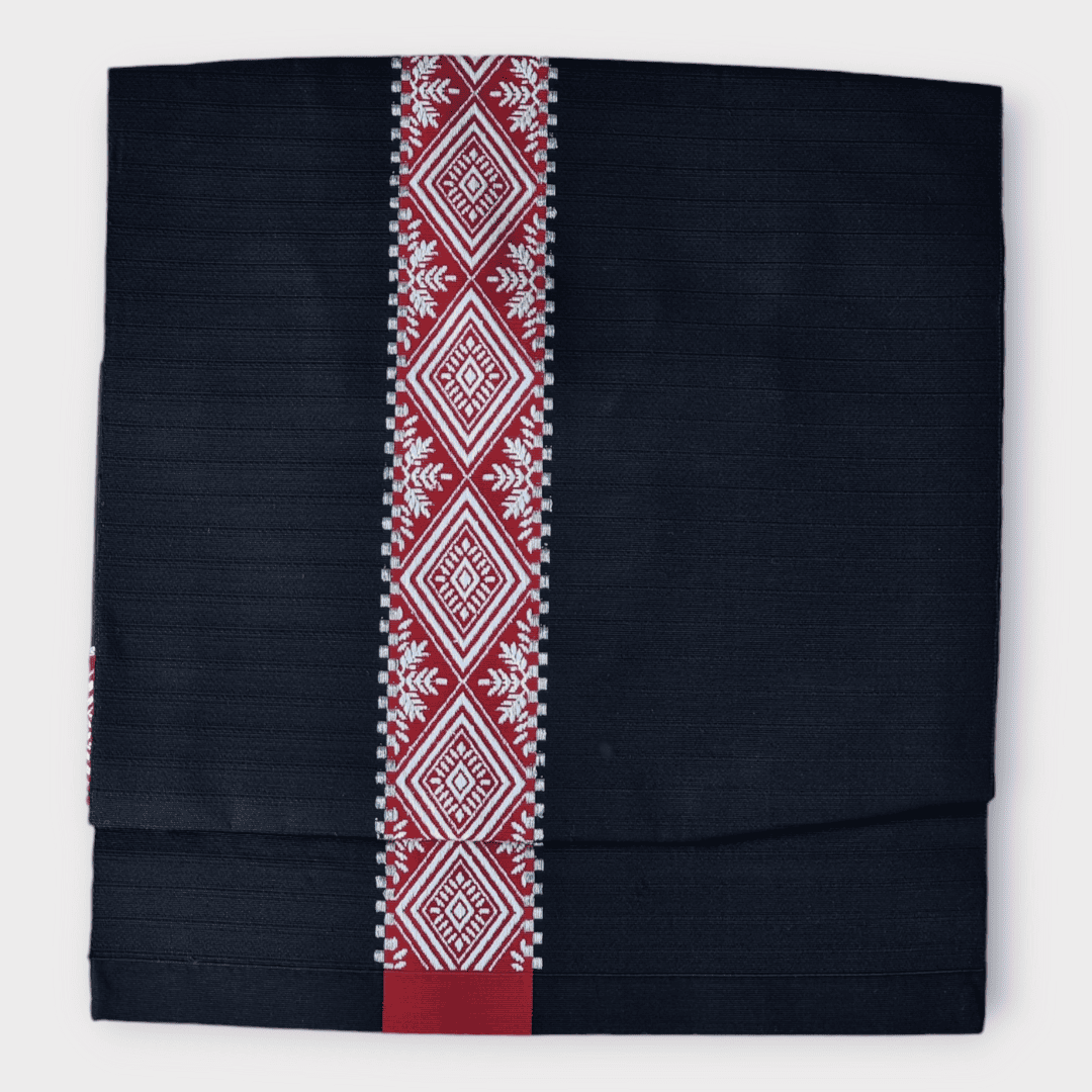 Vintage Taiko Musubi Obi Schwarz Rauten