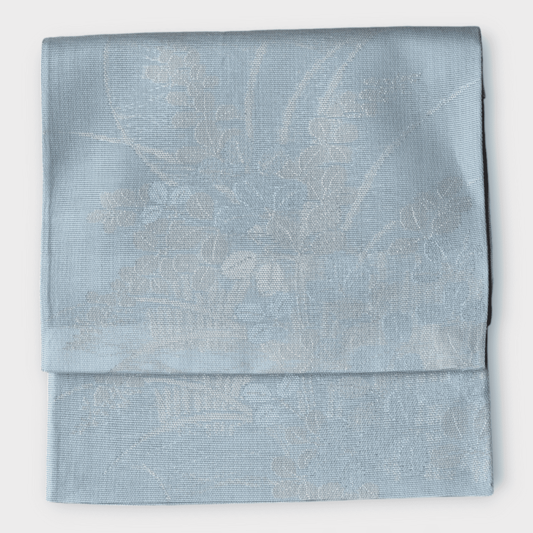 Vintage Taiko Musubi Obi Pastellblau mit Blumen