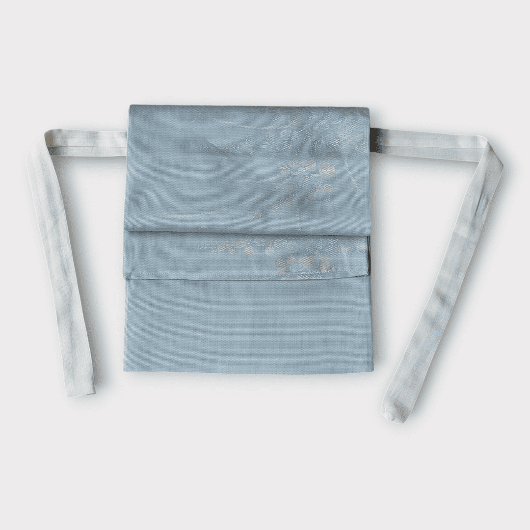 Vintage Taiko Musubi Obi Pastellblau mit Blumen