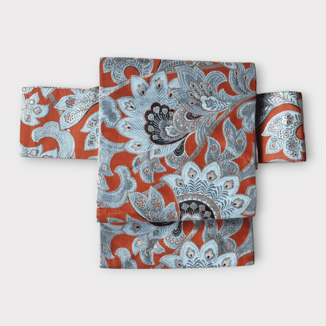 Vintage Taiko Musubi Obi Set Orange Blumen