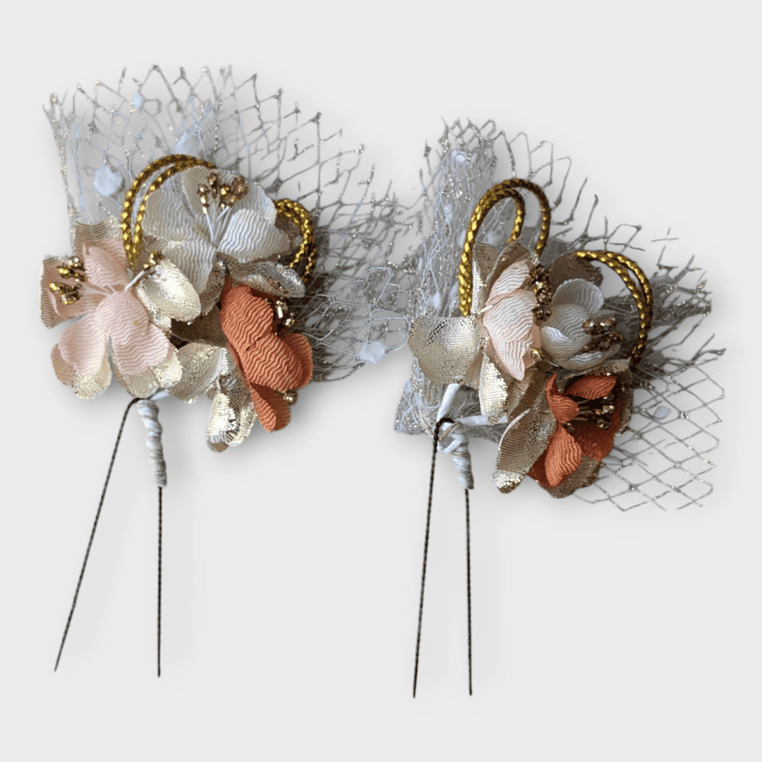 Vintage Kanzashi Set 2 Haarnadeln Gold