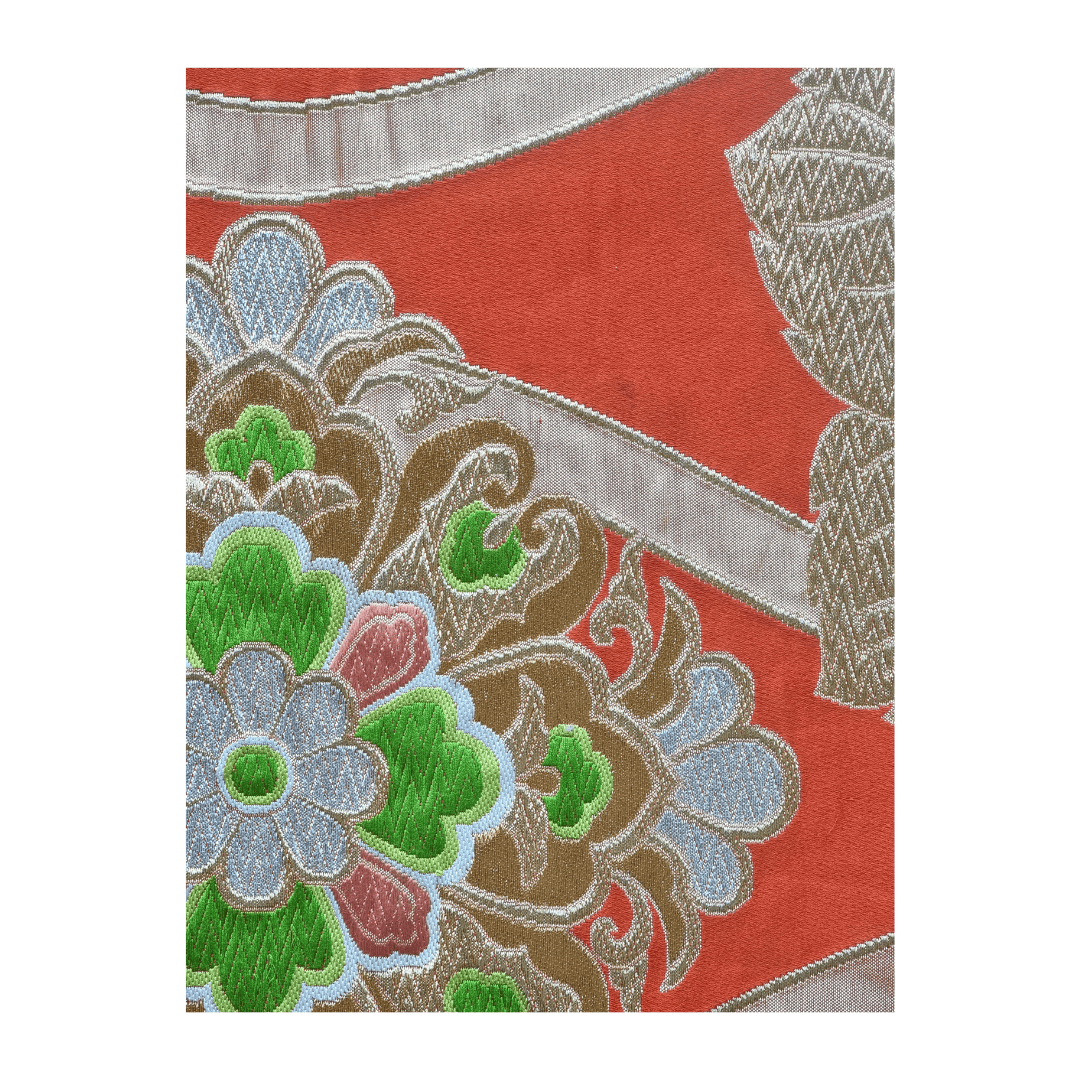 Vintage Fukuro Obi Gold / Orange Blumen
