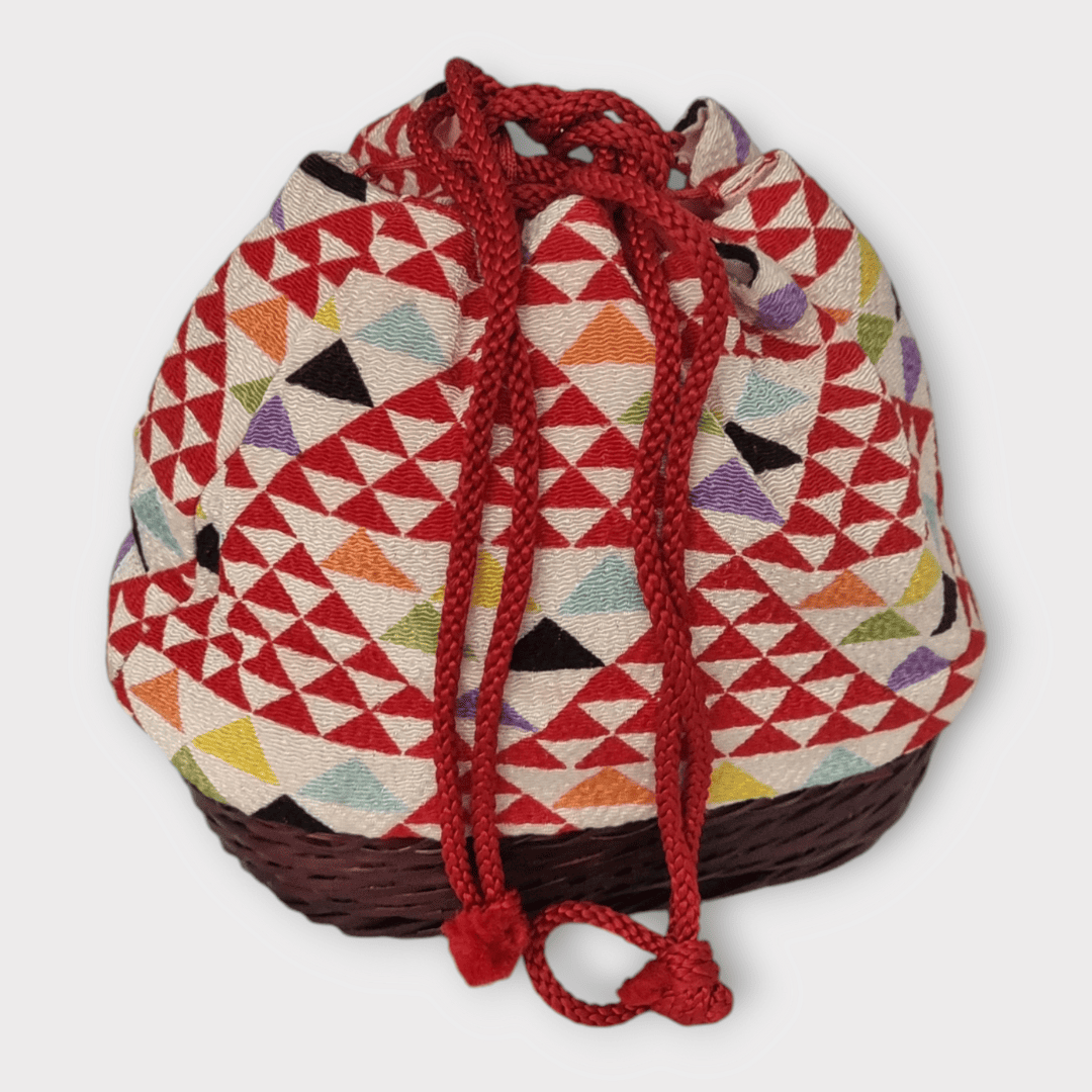 Vintage Kinchaku Takekago Bambus Korbtasche Dreiecke