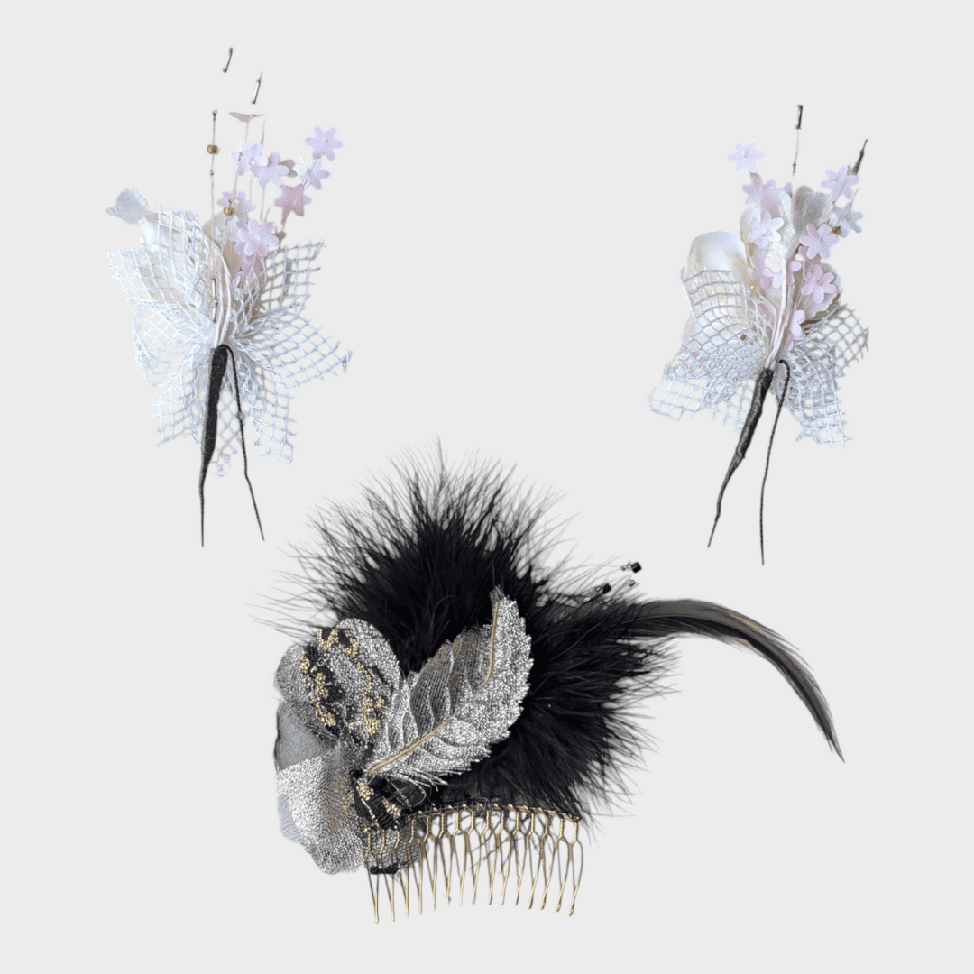 Vintage Kanzashi Set 3-teilig weiß