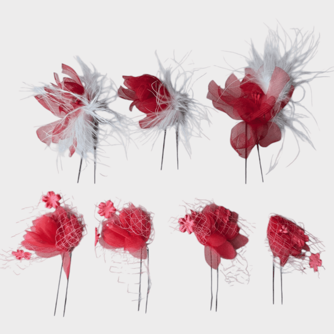 Vintage Kanzashi Set 7 Haarnadeln Blumen