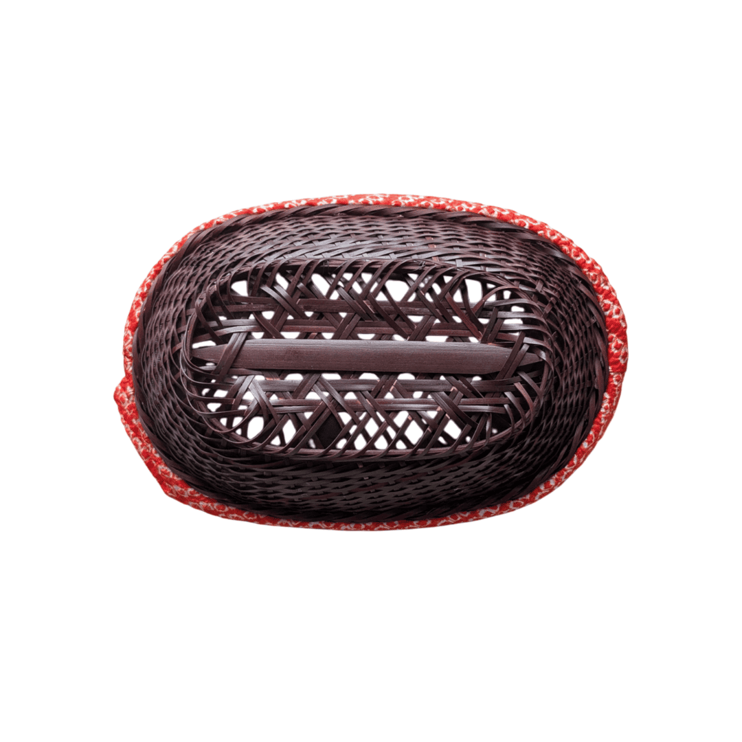 Vintage Kinchaku Takekago Bambus Korbtasche Shibori