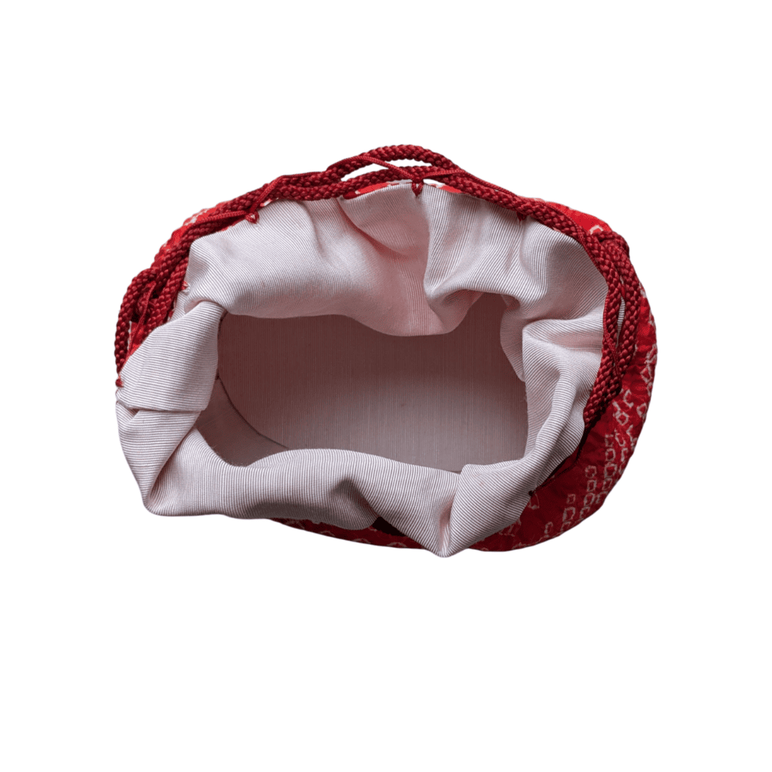 Vintage Kinchaku Takekago Bambus Korbtasche Shibori