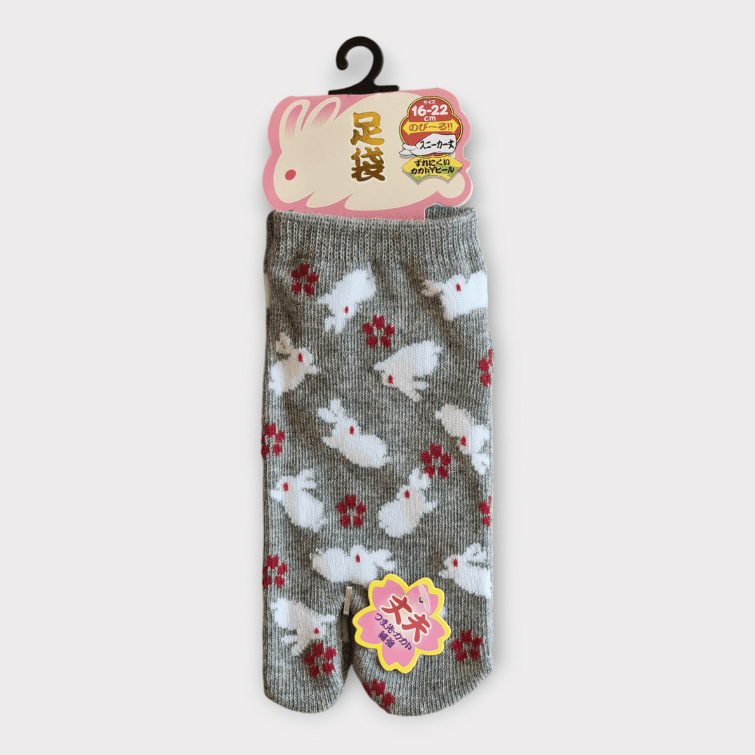 Kinder Tabi Socken Zehensocken Hasen Grau 26-36 #farbe_Grau