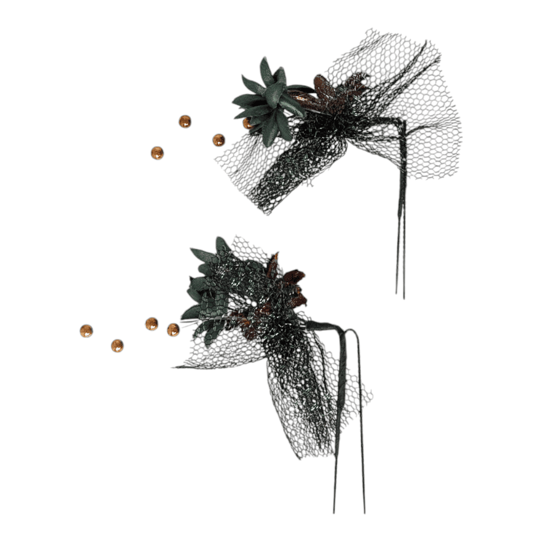 Vintage Kanzashi Set 2 Haarnadeln Grün