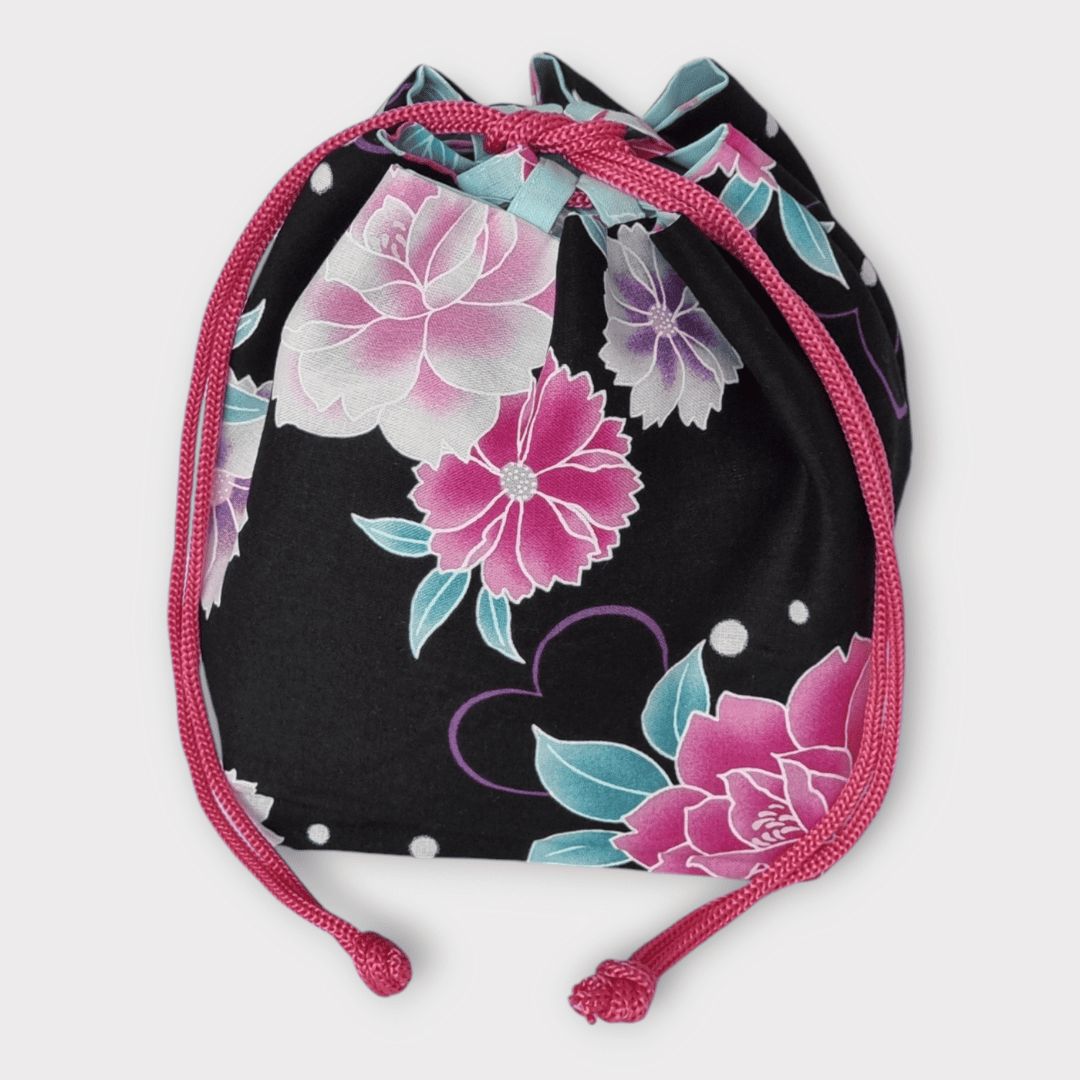 Kinchaku Beutel Wendetasche hellblau-schwarz