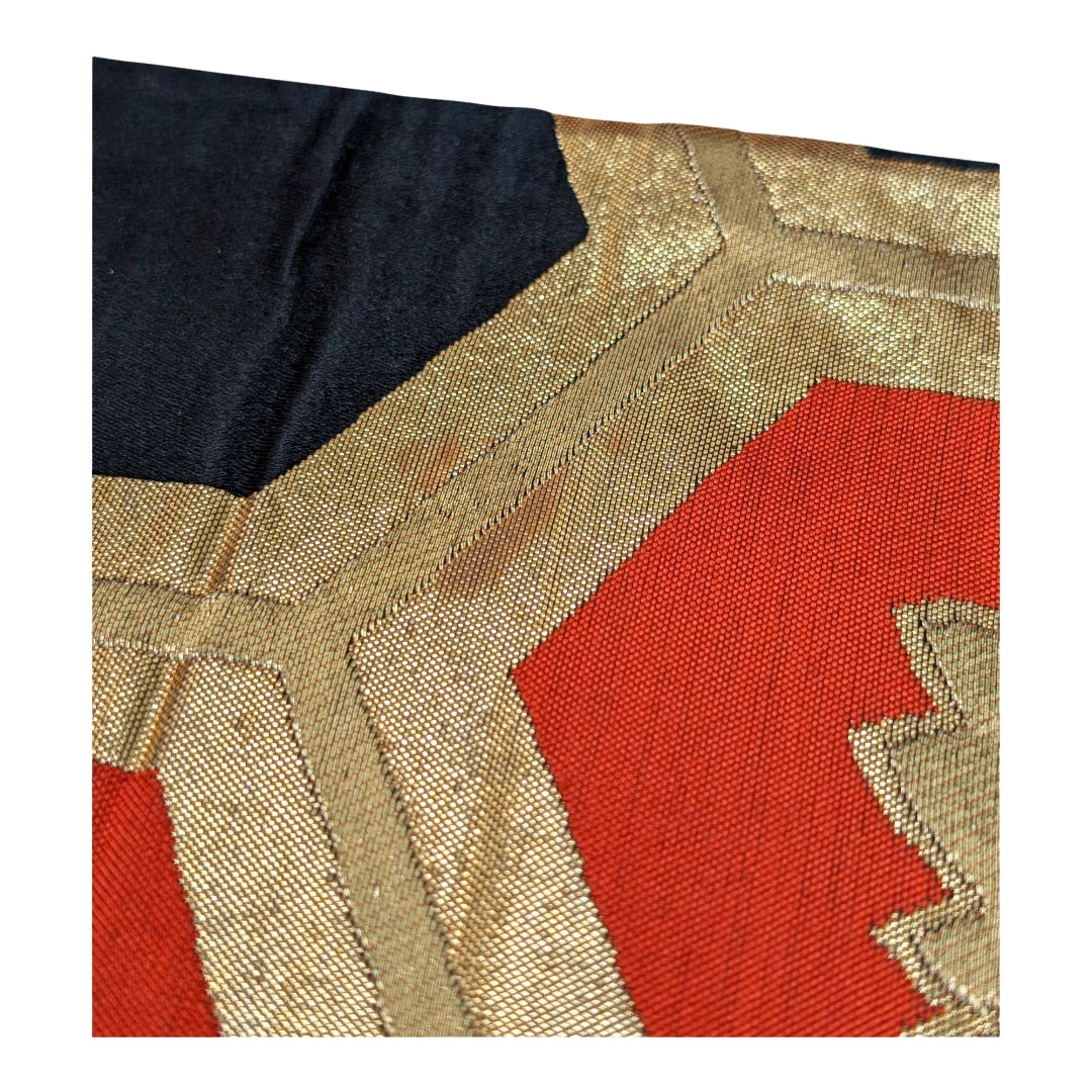 Vintage Fukuro Obi Schwarz Gold Kikko-Muster