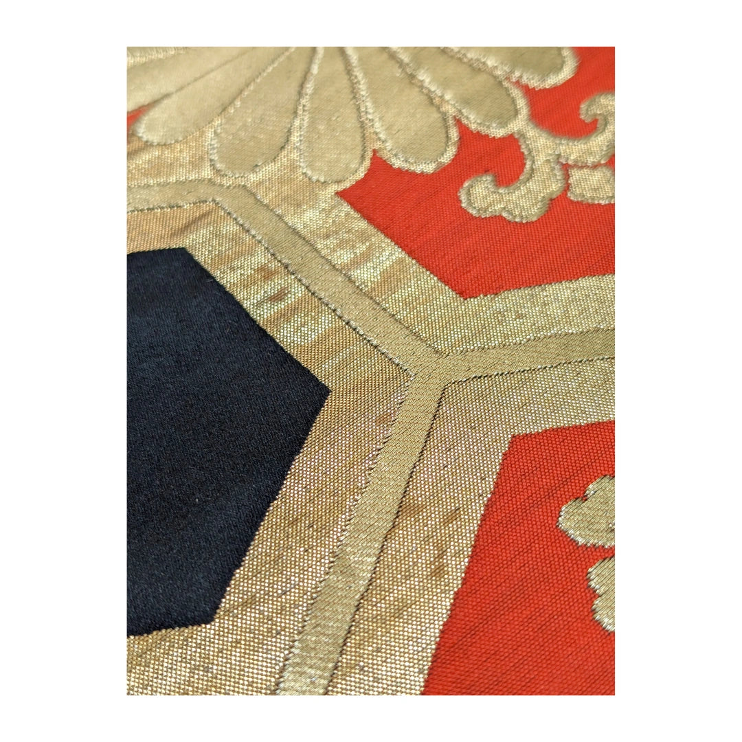 Vintage Fukuro Obi Schwarz Gold Kikko-Muster