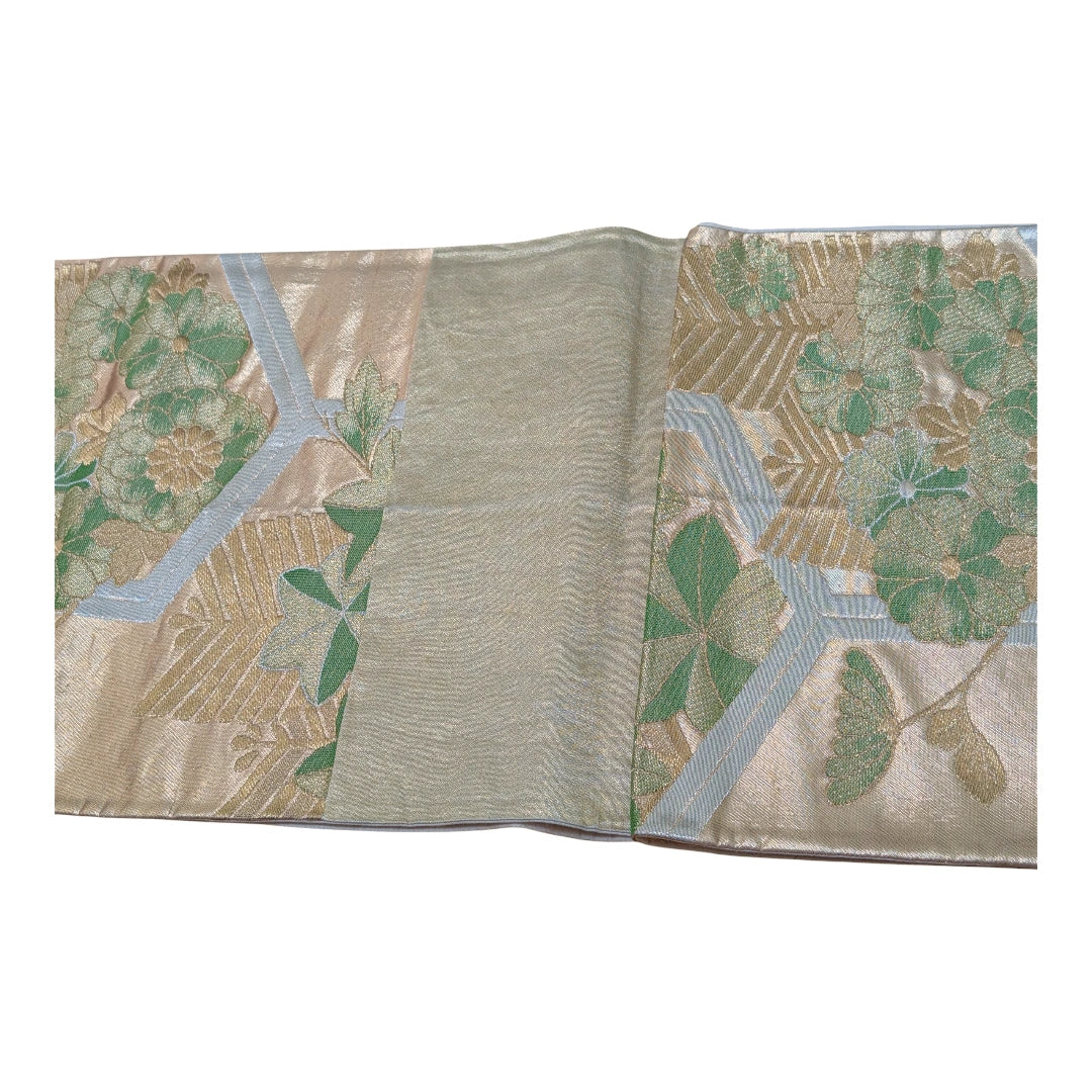 Vintage Fukuro Obi Gold & Grün Kikkō