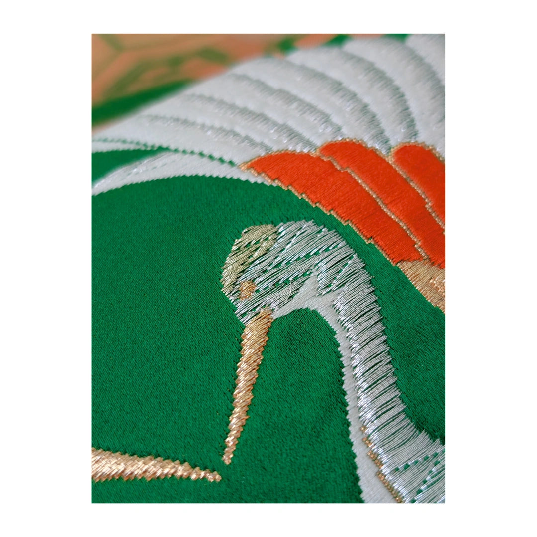 Vintage Fukuro Obi mit Kranichen & Kikkō-Muster