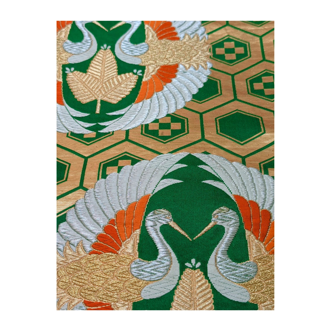 Vintage Fukuro Obi mit Kranichen & Kikkō-Muster