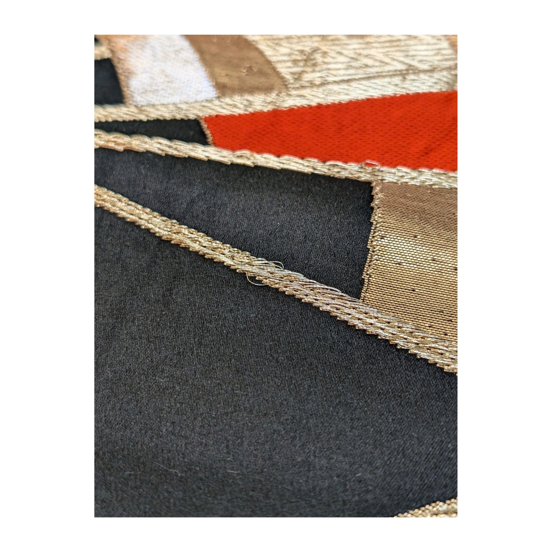 Vintage Fukuro Obi Schwarz mit Fächer