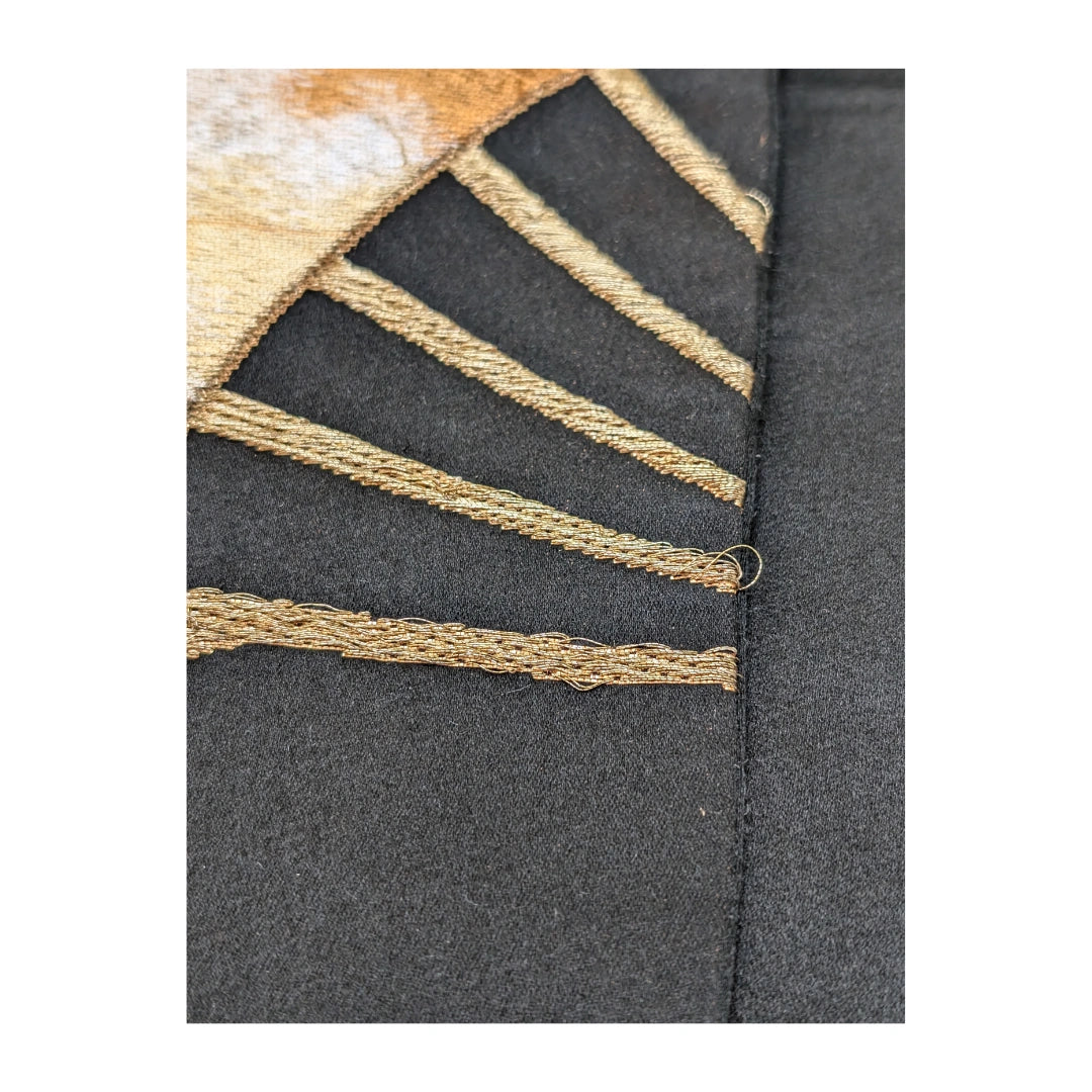 Vintage Fukuro Obi Schwarz mit Fächer