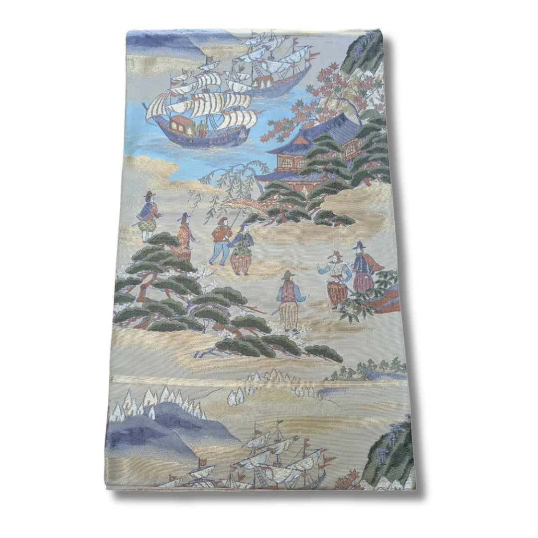 Vintage Fukuro Obi europäische Schiffe