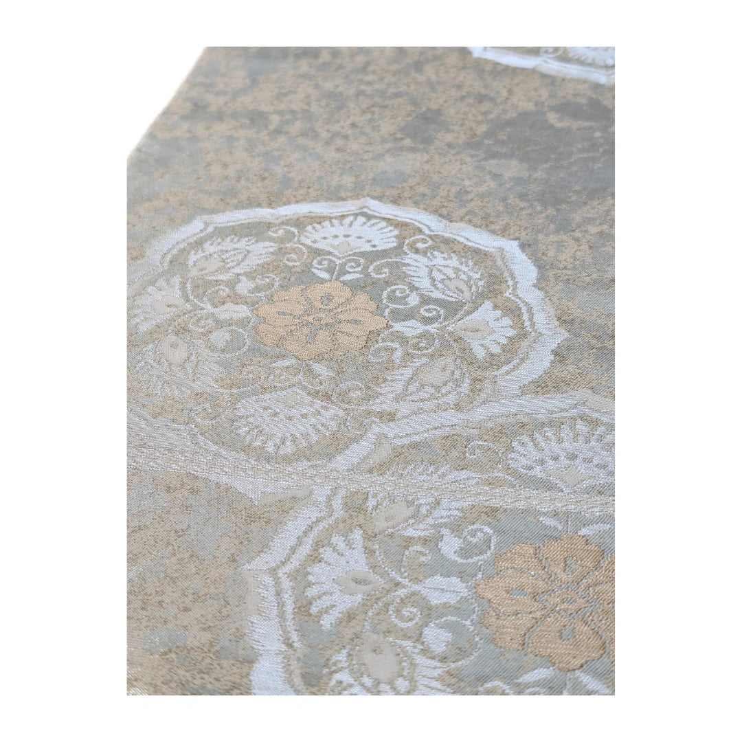 Vintage Fukuro Obi mit Kamon-Motiven in Goldbeige