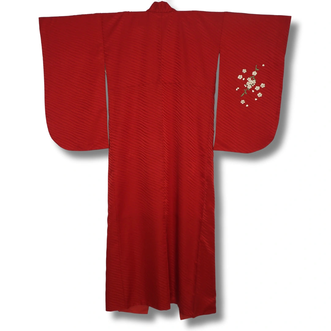 Vintage Damen Kimono Rot mit Kirschblüten-Stickerei #farbe_Rot