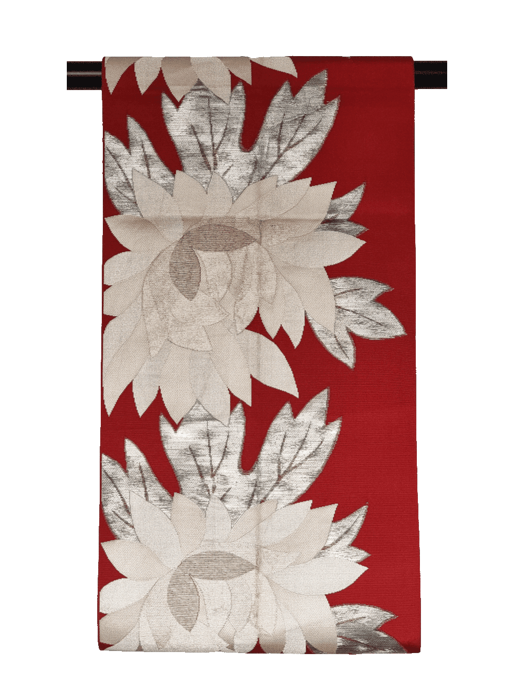 Vintage Hiraki shitate Nagoya Obi dunkelrot mit großen Blüten