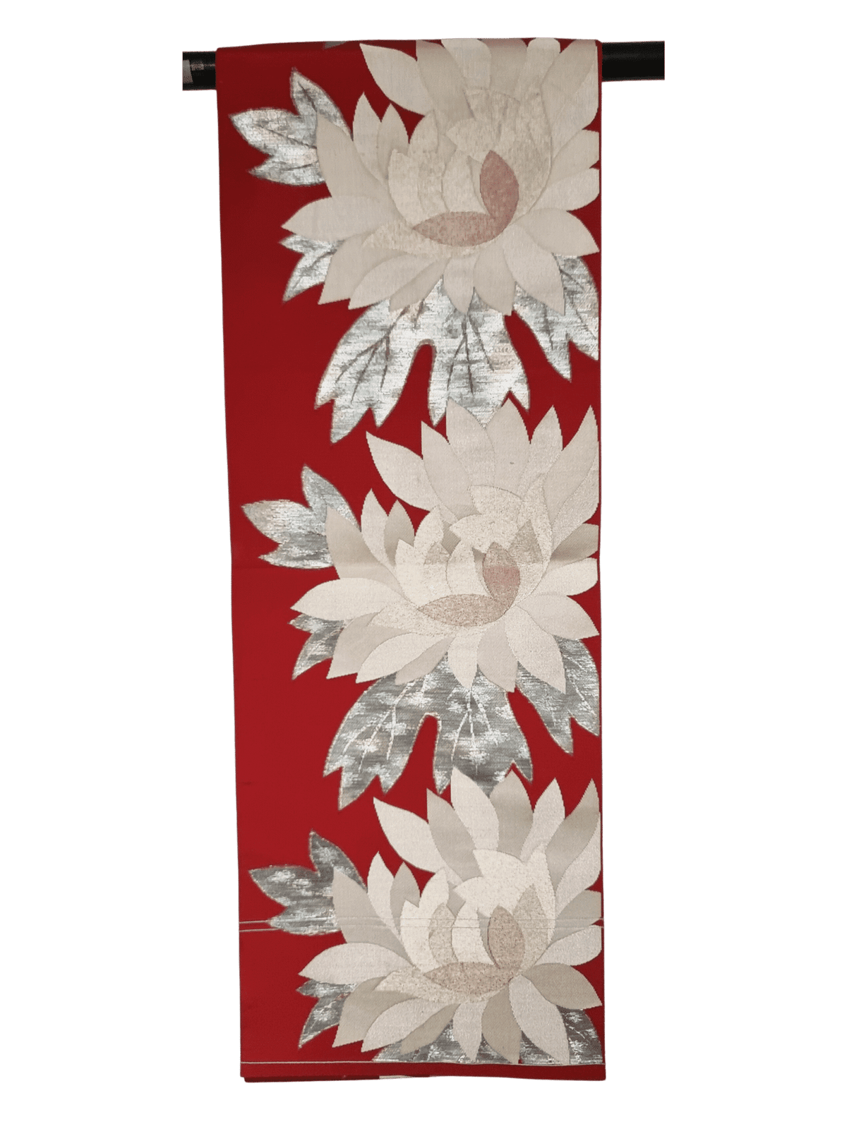 Vintage Hiraki shitate Nagoya Obi dunkelrot mit großen Blüten