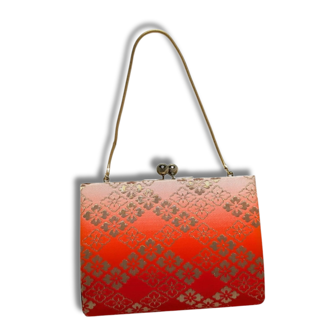 Vintage Kimono-Handtasche in Rot mit Goldmuster