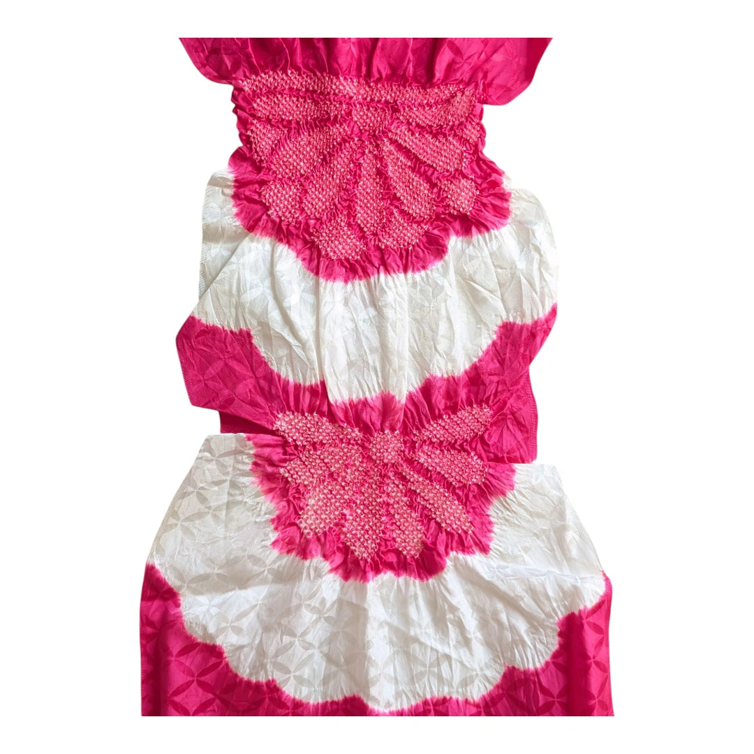 Vintage Obiage Magenta mit Shibori-Kiku & Shippo-Muster – Seide