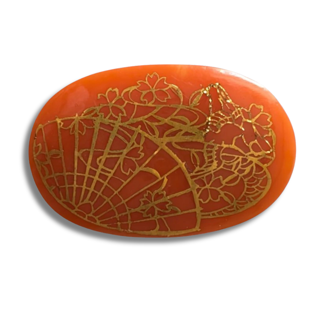 Vintage Obidome aus Harz mit goldfarbenem Fächer-Design
