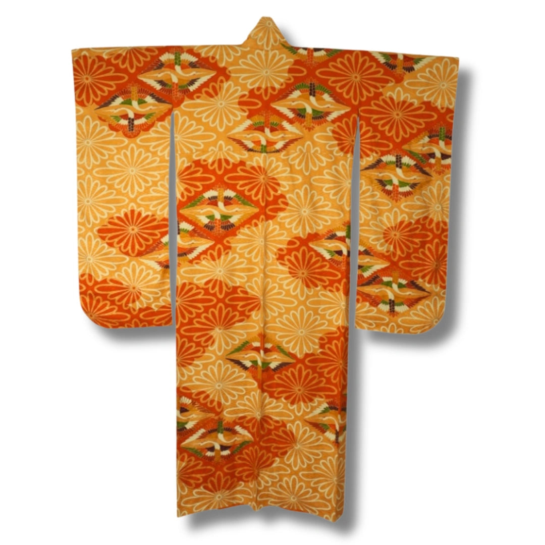 Vintage Damen Furisode Kimono orange Blumen
