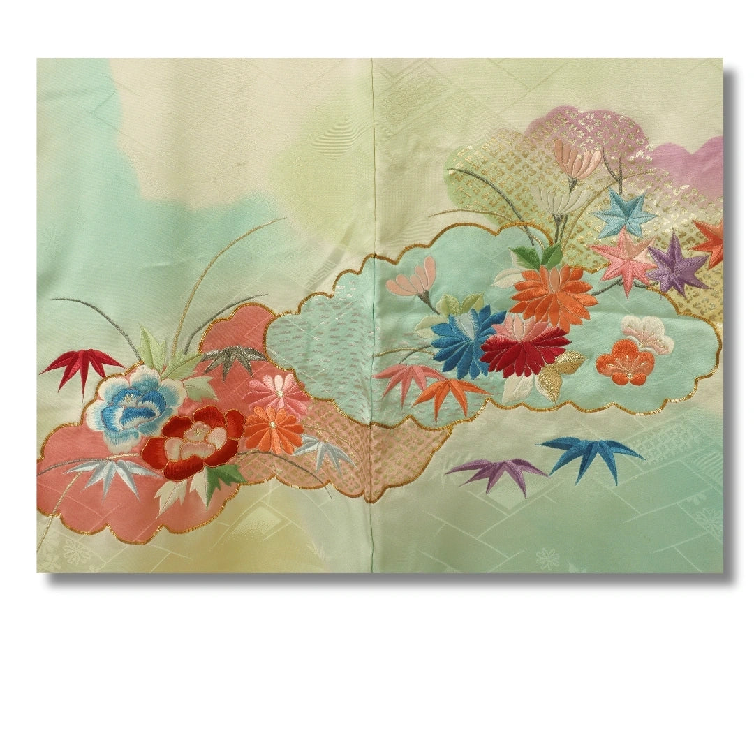 Vintage Furisode Kimono Damen Creme Pink