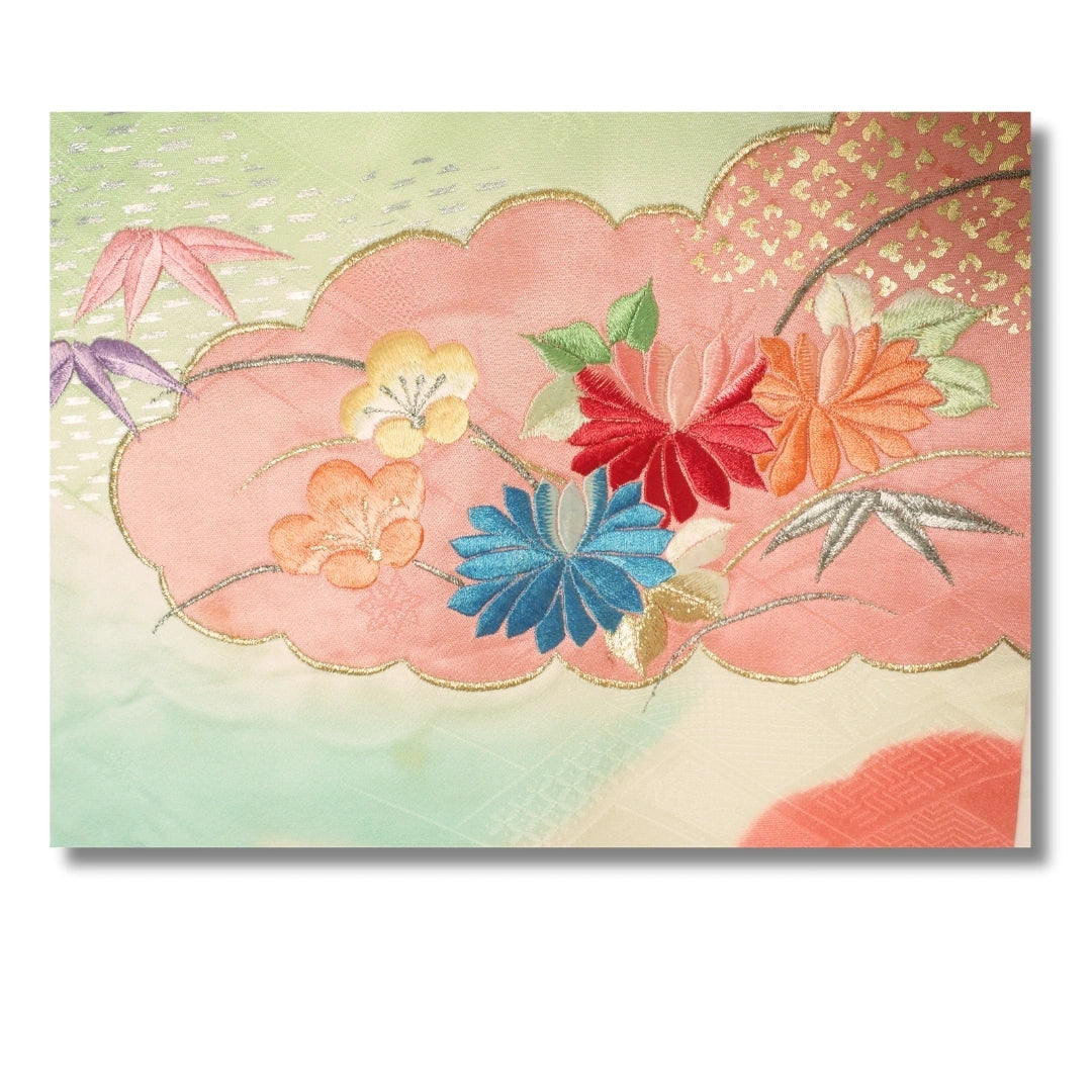 Vintage Furisode Kimono Damen Creme Pink