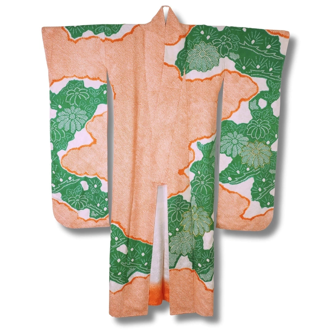 Vintage Damen Furisode Kimono mit Shibori-Muster 