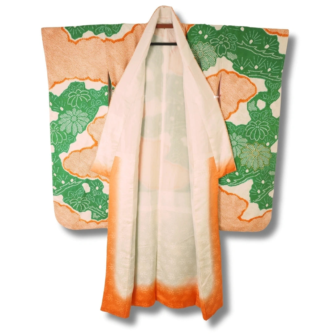 Vintage Damen Furisode Kimono mit Shibori-Muster 