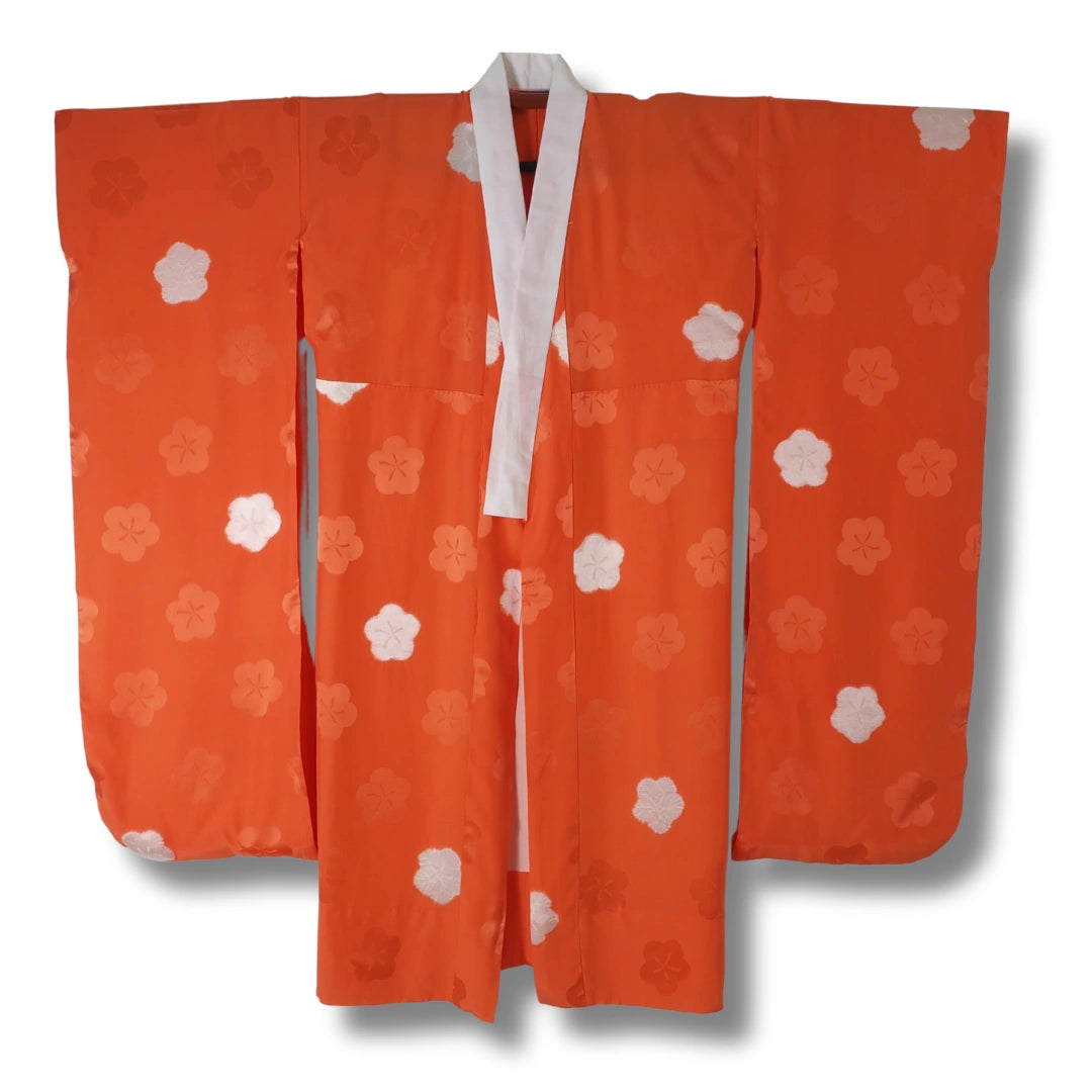 Vintage Damen Furisode Naga-Juban orange mit Ume Blumen