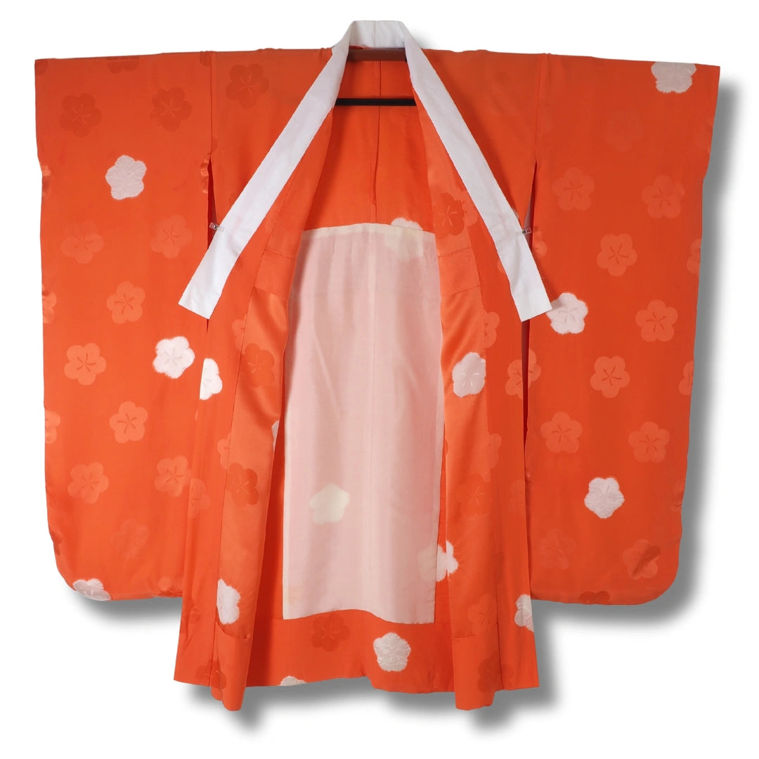 Vintage Damen Furisode Naga-Juban orange mit Ume Blumen