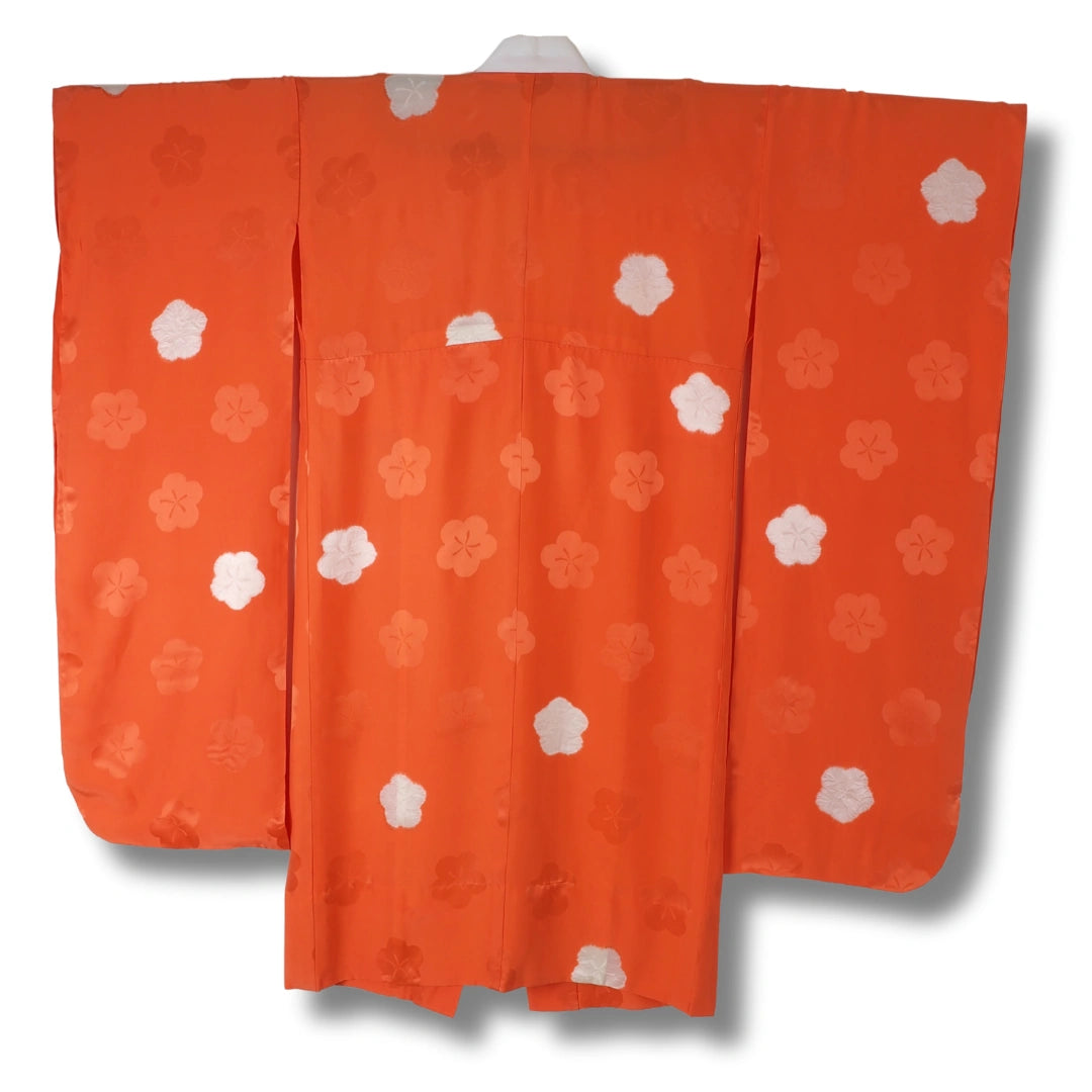 Vintage Damen Furisode Naga-Juban orange mit Ume Blumen