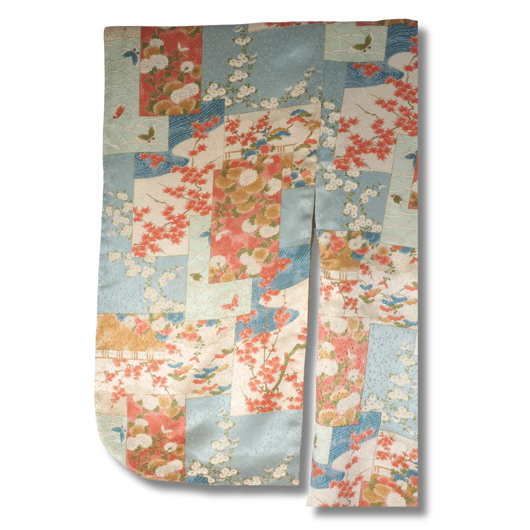 Vintage Damen Furisode Kimono blau rosa creme