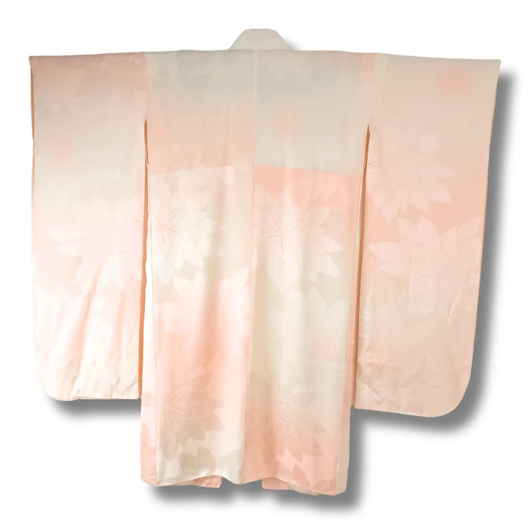 Vintage Damen Juban Furisode creme rosa Rückansicht