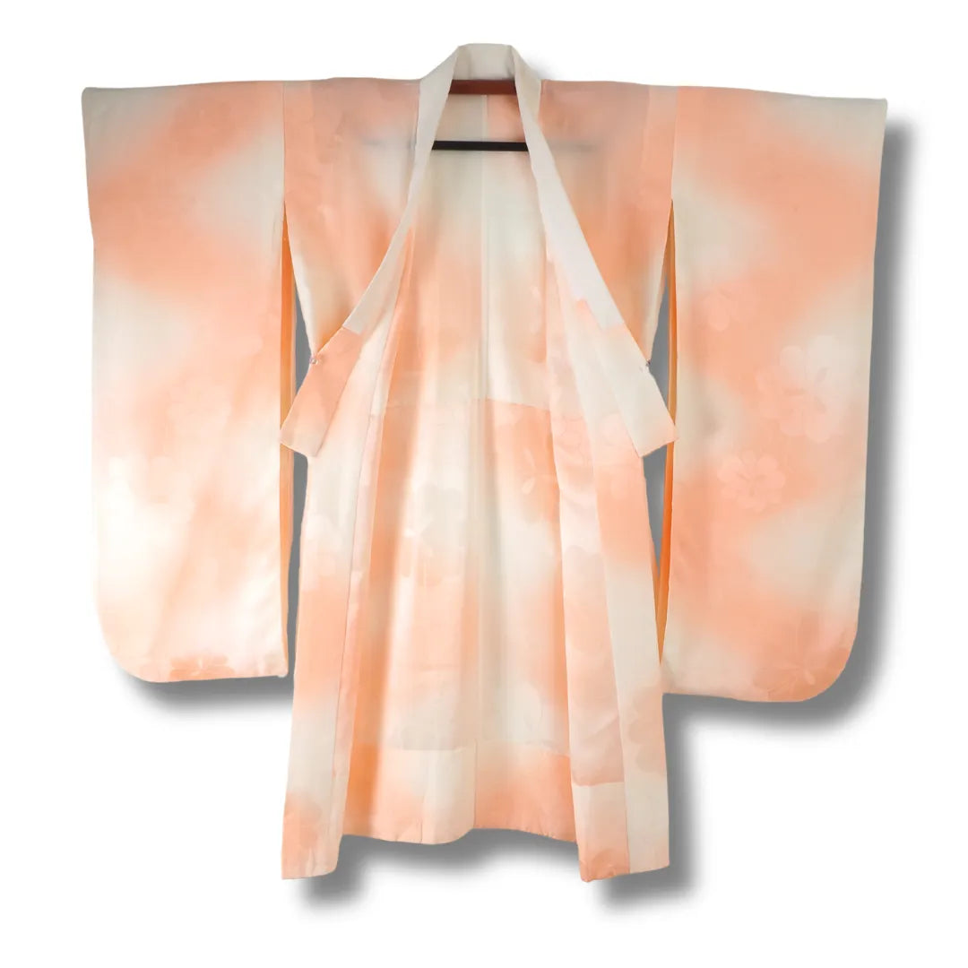 Vintage Damen Furisode Juban creme rosa mit Blumen