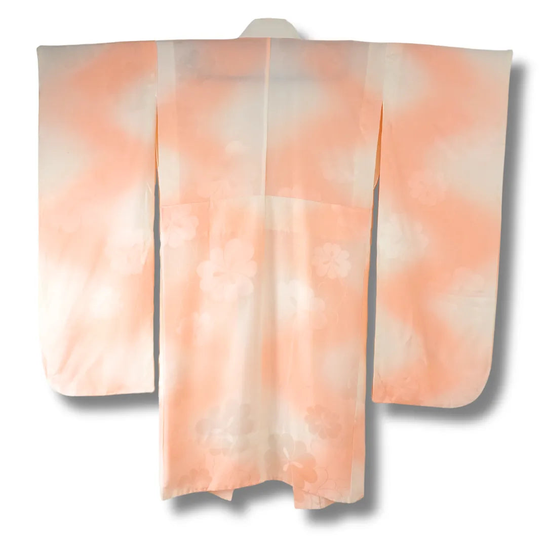 Vintage Damen Furisode Juban creme rosa mit Blumen