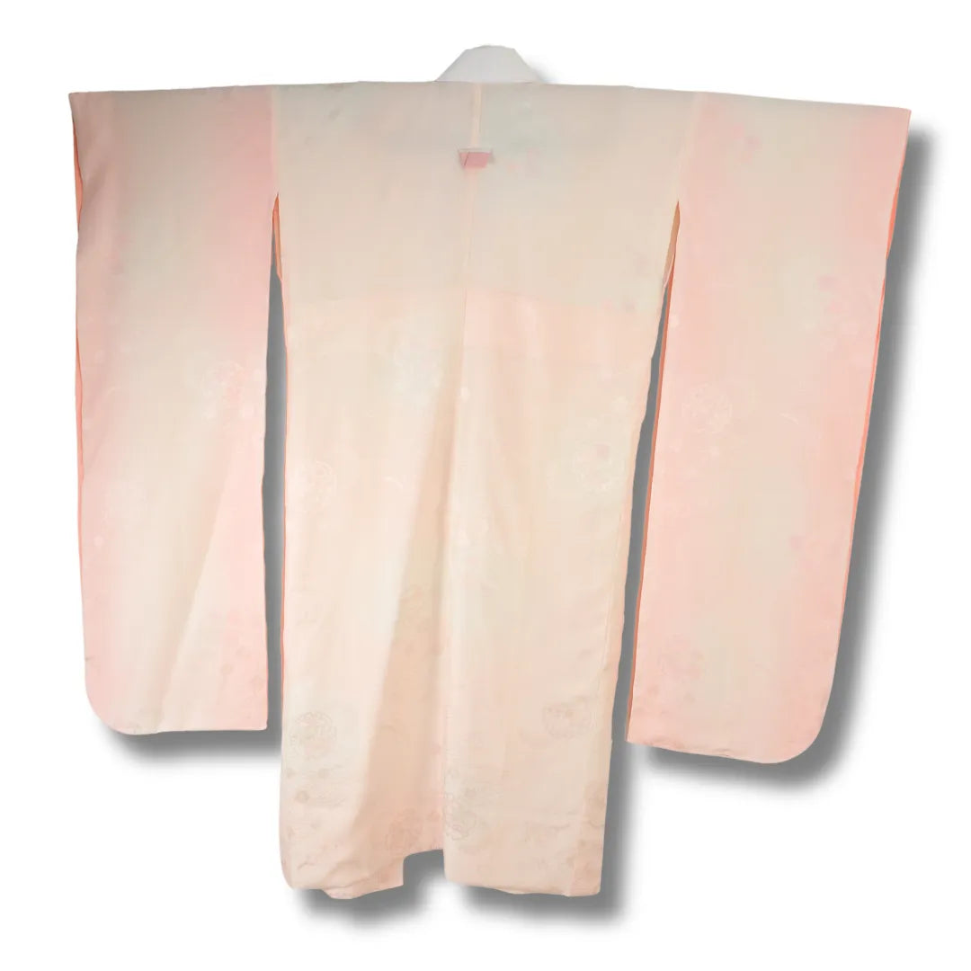 Vintage Furisode Juban für Damen in Creme-Rosa mit Blumen und Streifen