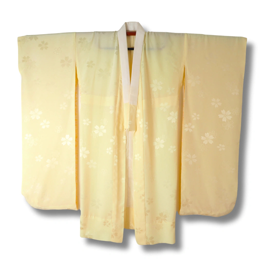 Vintage Damen Naga-Juban Furisode Gelb mit Blüten